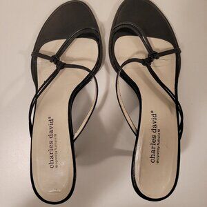 Charles David Gala Black Leather Strappy Slip On Sandal - Size 8.5
